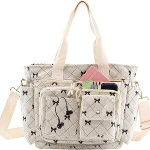Strawberry Tote Bag Bow Bag With Multi Pocket Women Girls Crossbody Corduroy Han